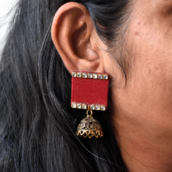 Square Golden Finish Kundan with Jumkha