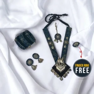 Blue Necklace, Bangles and Maang Tikka Combo with FREE Finger Ring